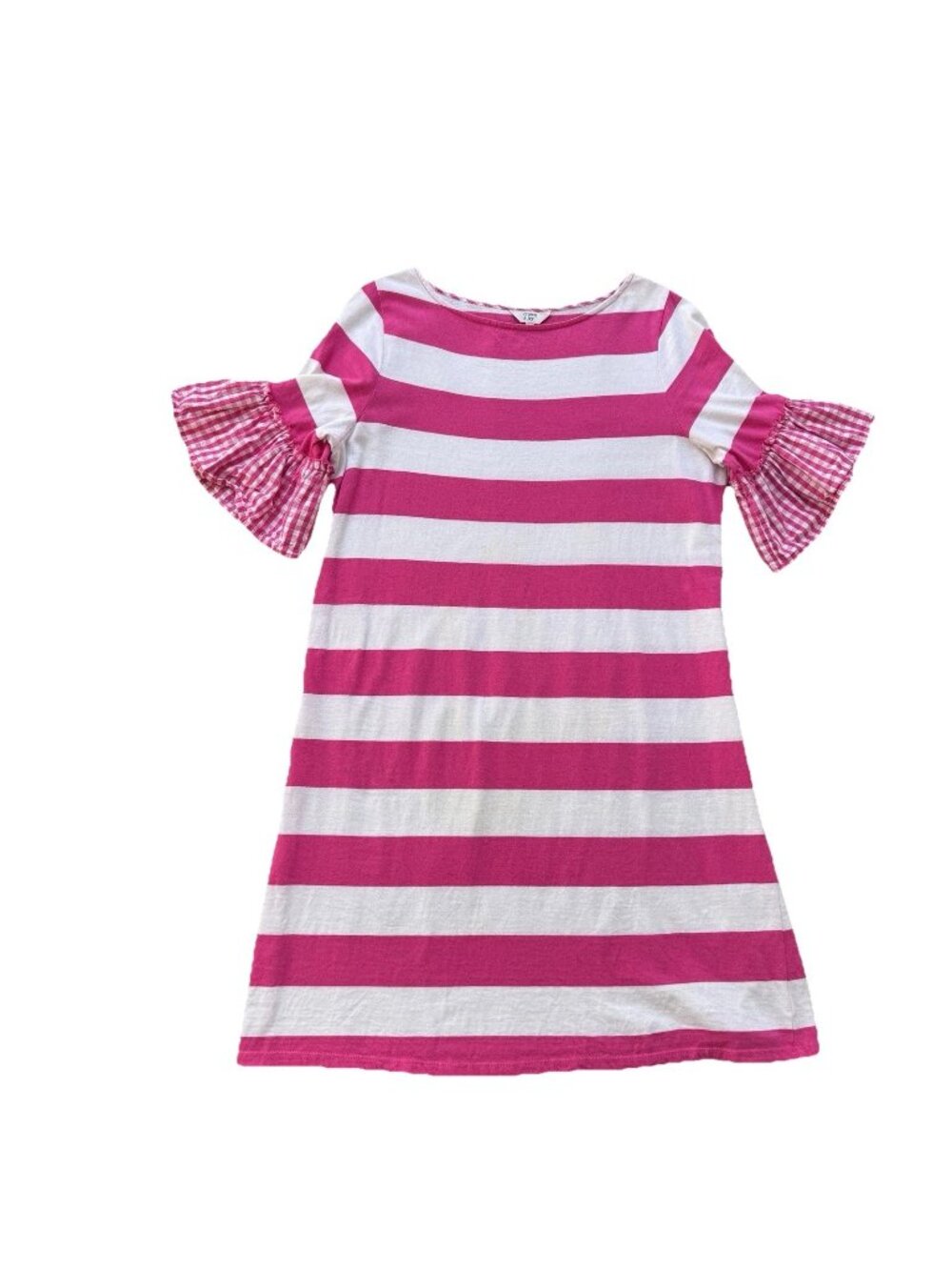 Crown And Ivy Hot Pink White Striped Knit Dress Gingham Ruffle Sleeve Medium